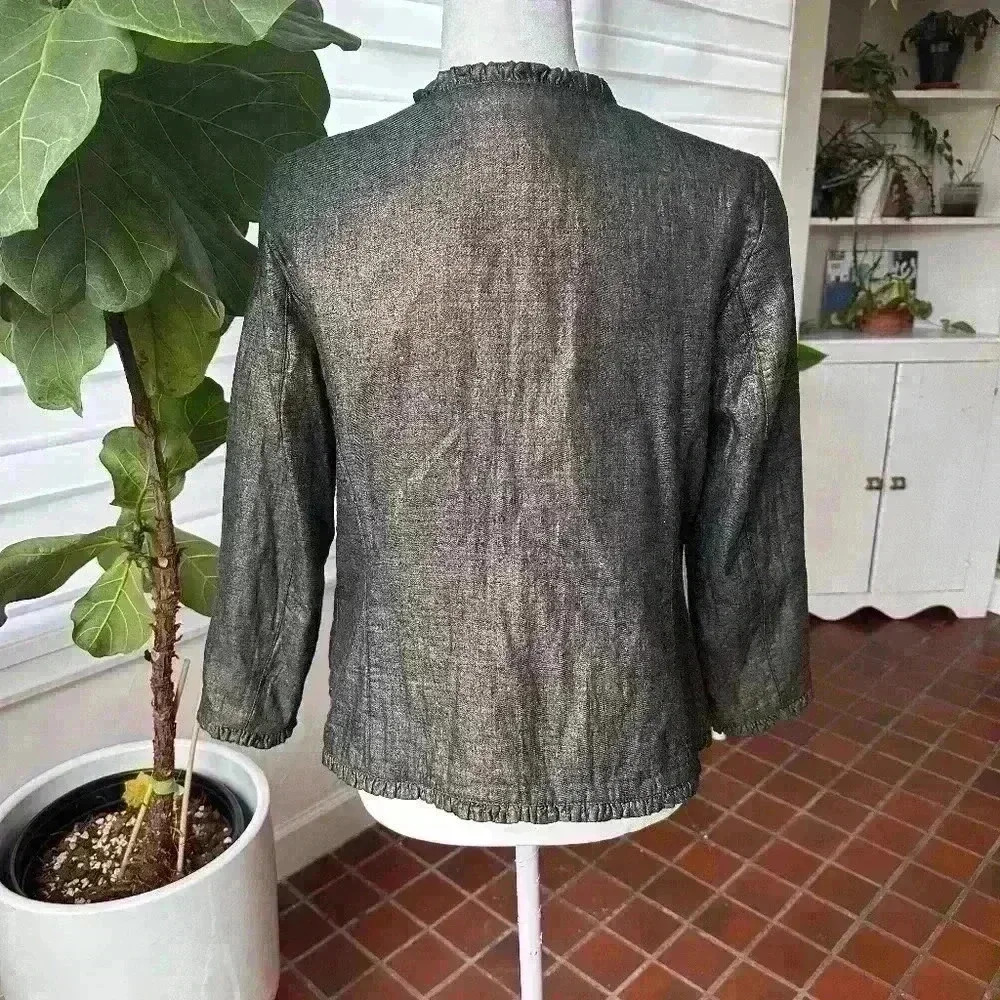 Chico’s Jacket- Fully lined ruffled detailed and sequin beading all thru -SZ 1 - Picture 5 of 7